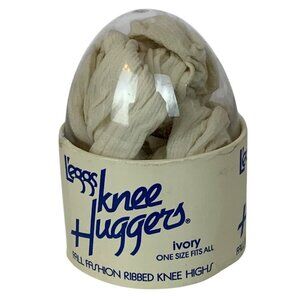 Vintage Leggs Knee Huggers Ivory Ribbed Knee Highs One Size Clear Egg Packaging